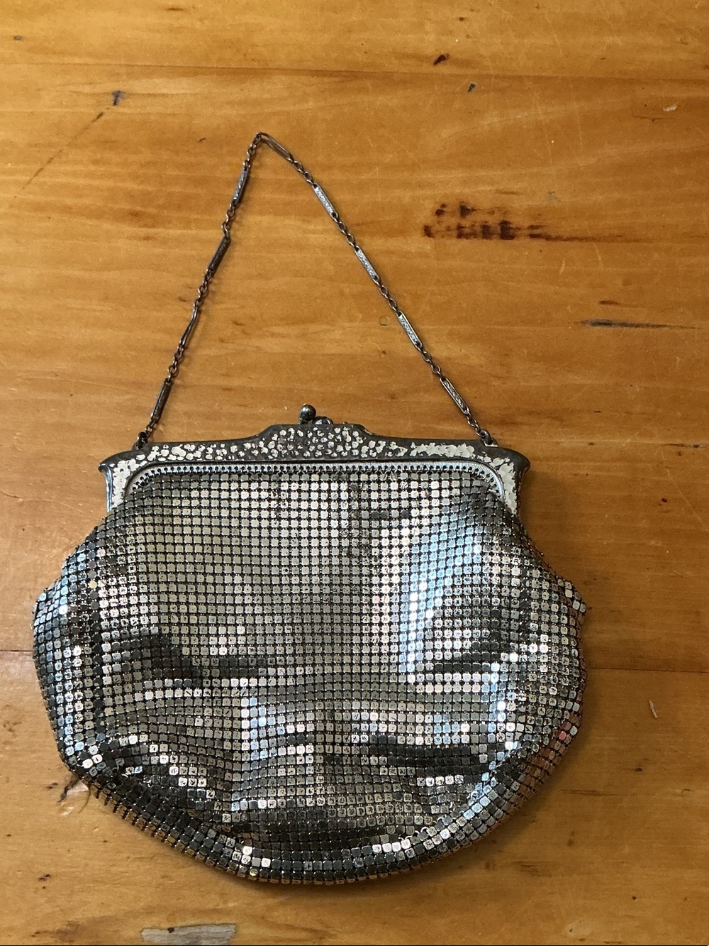 Vintage Silver Metal Mesh Evening Bag Kiss Clasp Whiting & Davis 1920s Art Deco